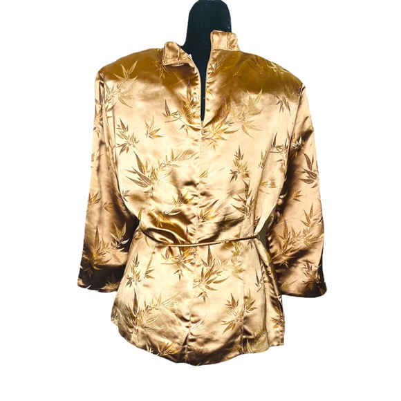 Jessica Howard Vintage 90s Robe Kimono Satin Top Jacket Faux Wrap Gold Sz Large - Picture 3 of 10
